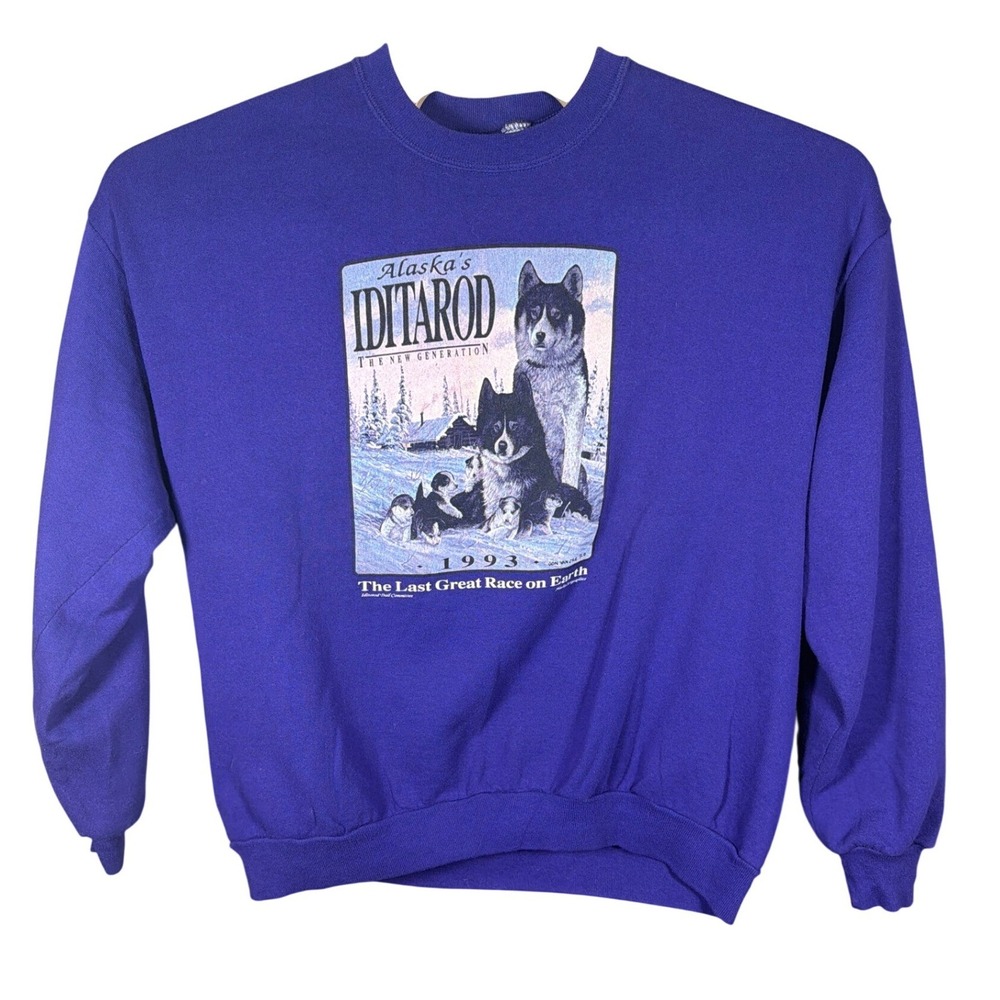 Vintage 1993 Iditarod Alaska Dog Sled Race Jerzees Sweatshirt Purple 2X USA Made